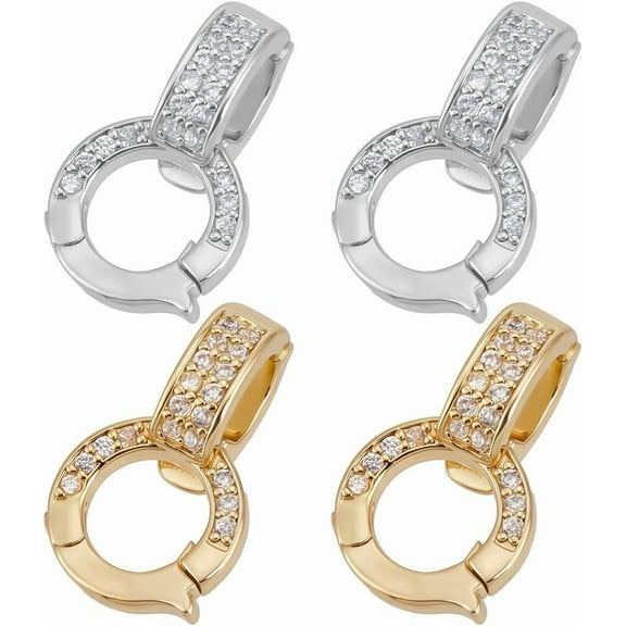 12Pcs 2 Colors Double Bail Clasps 18K Gold Plated Brass 15x9x6mm Cubic Zirconia Fold Over Clasps Twister Extender Connector for Jewelry Making Necklace Bracelet DIY Craft (Gold Silver) diy