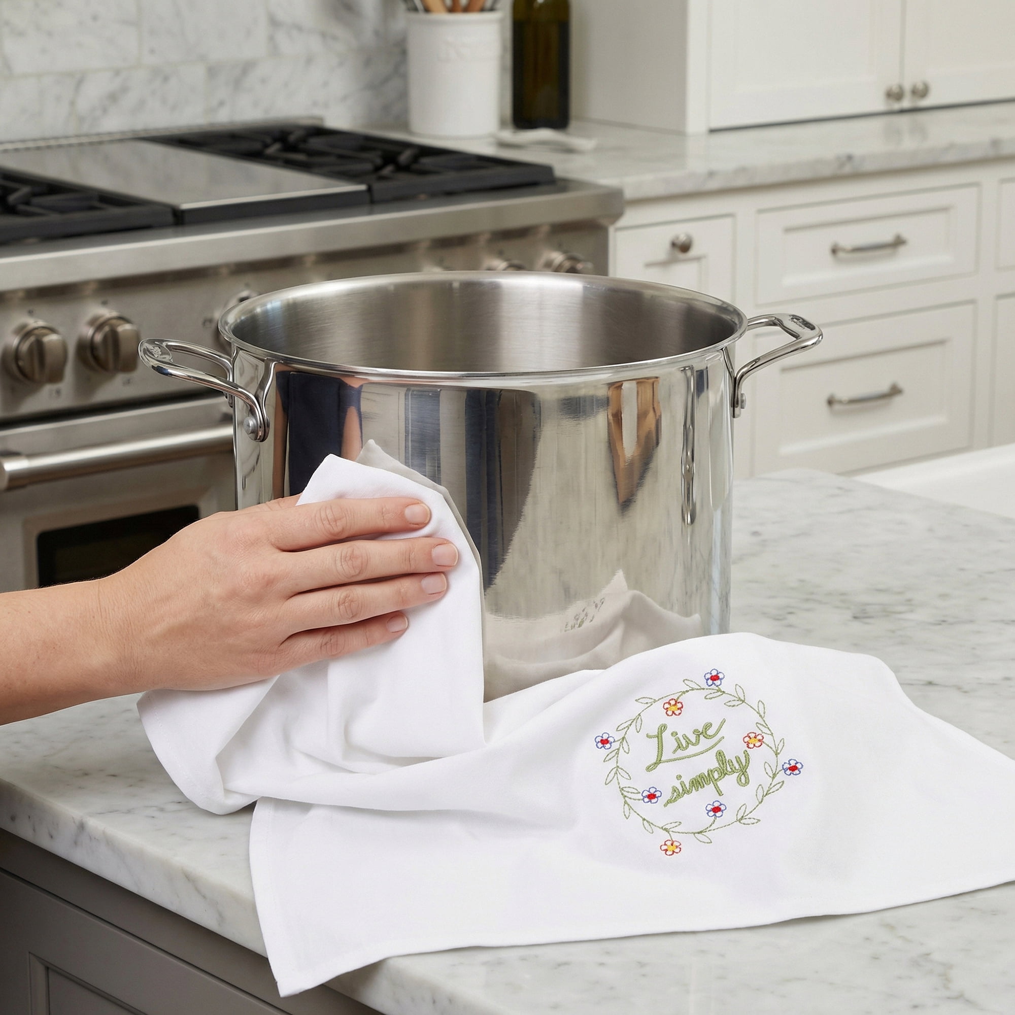 Unique Bargains Embroidered Pure Cotton Absorbent Towels 4 Pack White-2/White-3 26" x 18"
