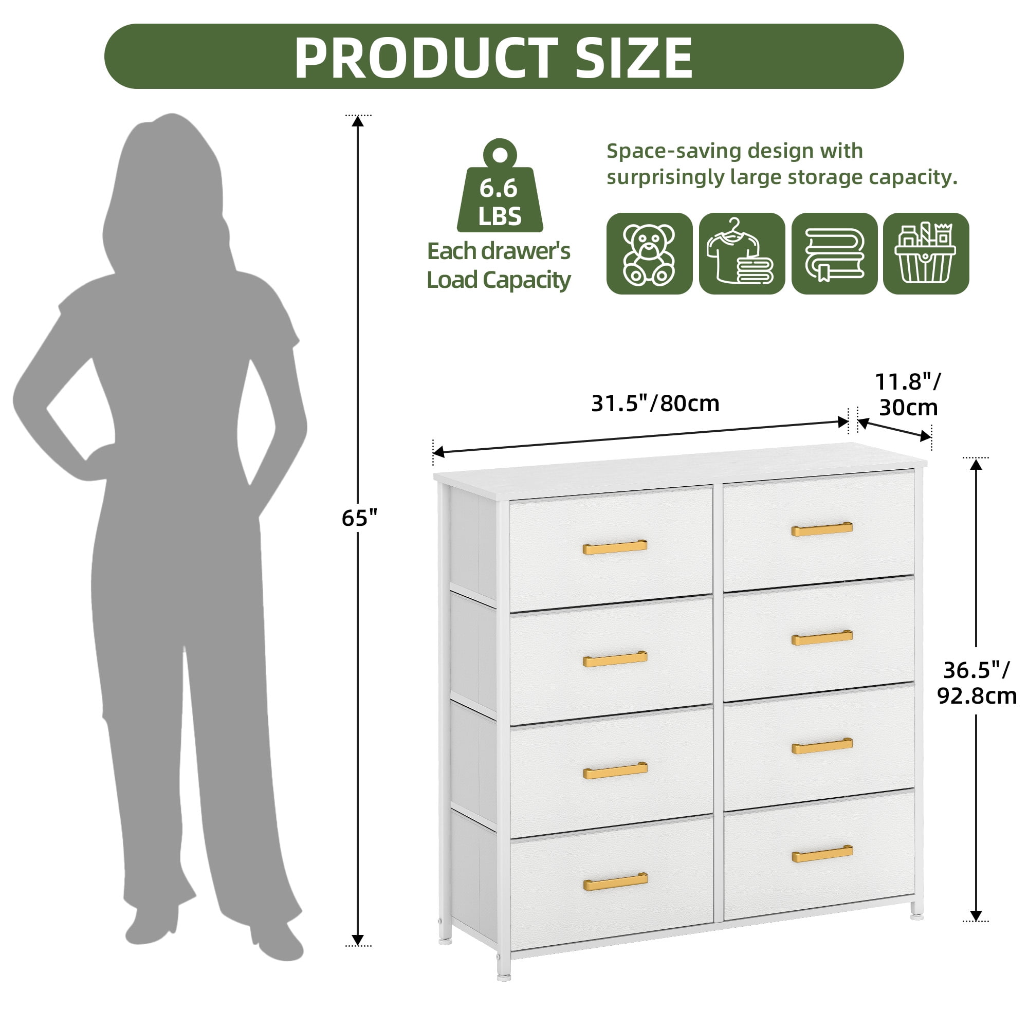 Uforic 8 Drawer Fabric Chest of Storage Dressers for , Closet, Living Room, White