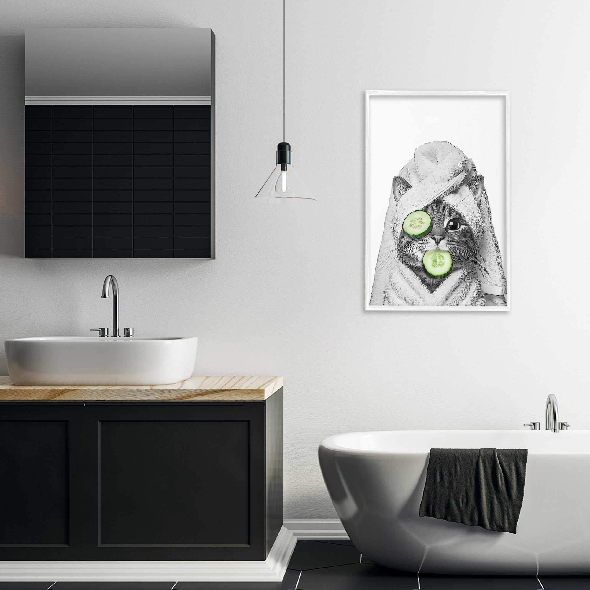 Stupell Industries Spa Bath Day Cat Typography Painting White Framed Art Print Wall Art, 20 x 30