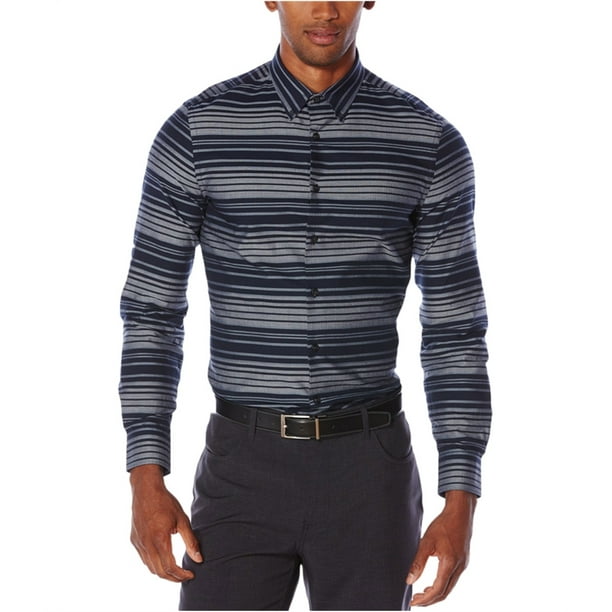 Perry Ellis Camisa con botones a rayas para hombre color azul mediano Perry Ellis Botones al frente Bodega Aurrera en linea
