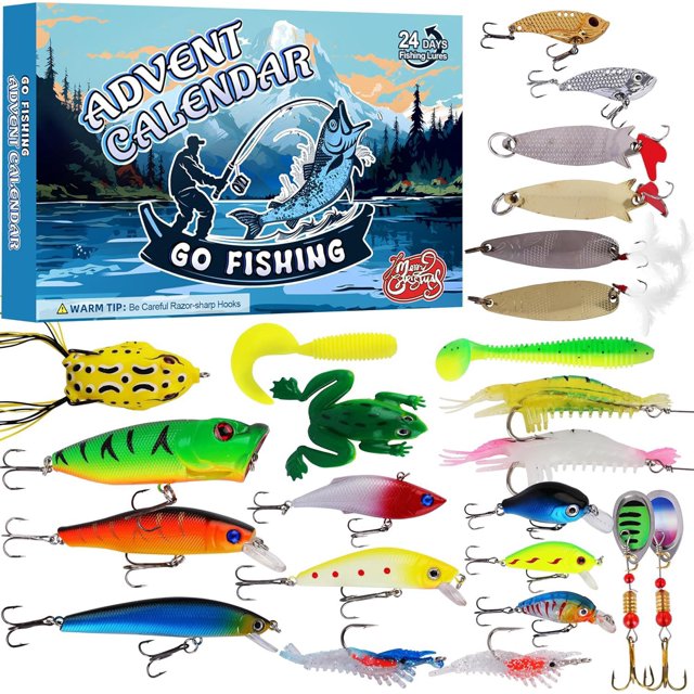 Christmas 2024 Fishing Advent Calendar - Fishing Lures Set, Fishing Equipment for Adults Men Boys, Fishing Accessories (24 pcs)