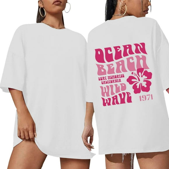 TSADFHJI off The Shoulder Tops for Women Plus Size Women Fashion Casual Round Neck Printed Short Sleeve T Shirt Top L White