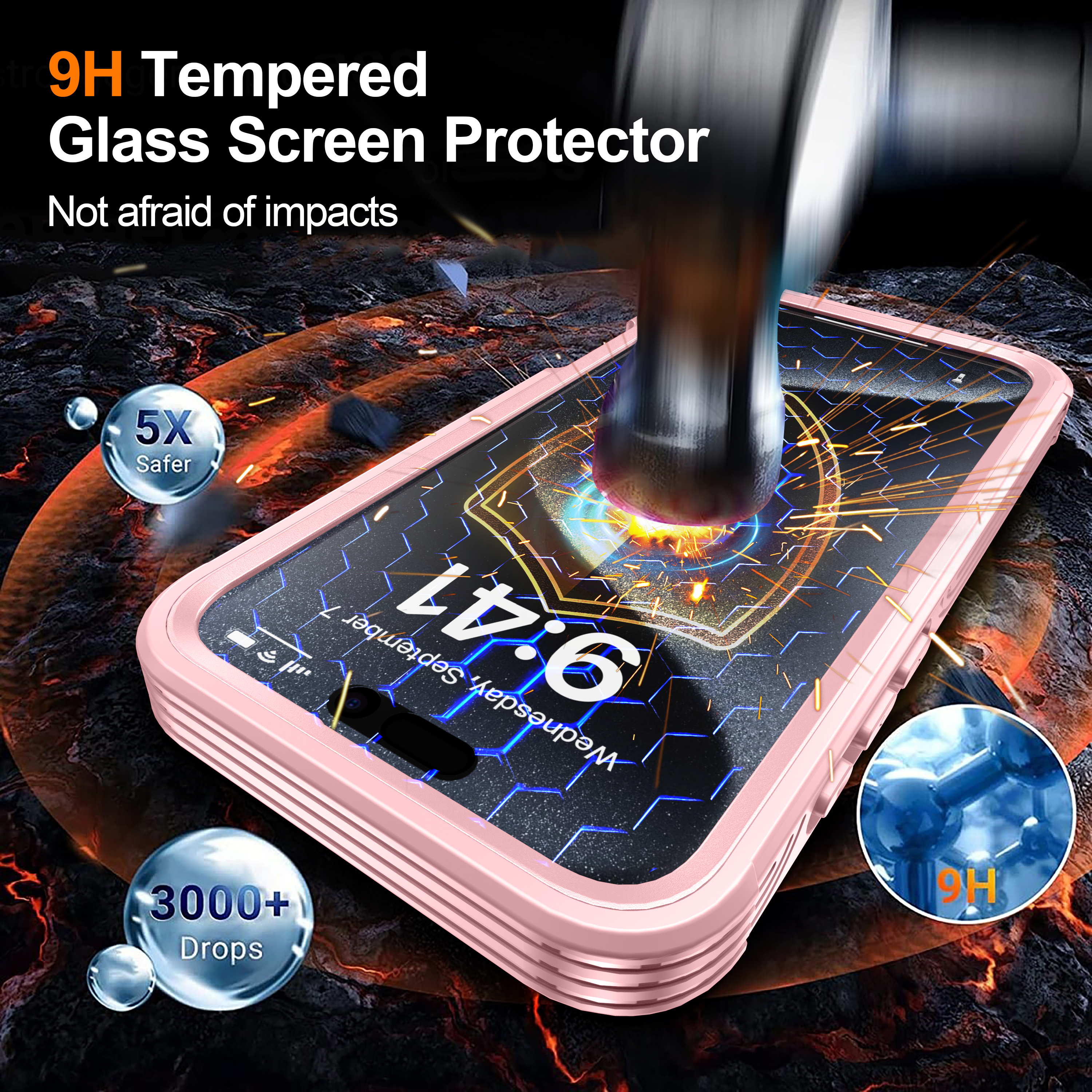 Feishell iPhone 16 Case with Built-in Screen Protector, Pink photo 3