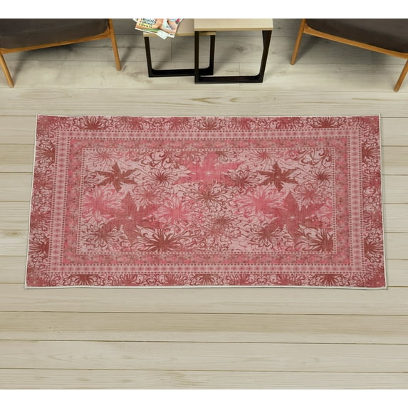 Floral Decorative Rug, Retro Design Blossoms in Earth Tones Vintage Garden Whirling Petals Artwork, Quality Carpet for Bedroom Dorm and Living Room, 6 Sizes, Blush Coral, by Ambesonne