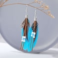 thumbnail image 1 of Pendientes largos de plumas de pavo real con cuentas de arroz bohemias de estilo retro en gran stock, 1 of 6
