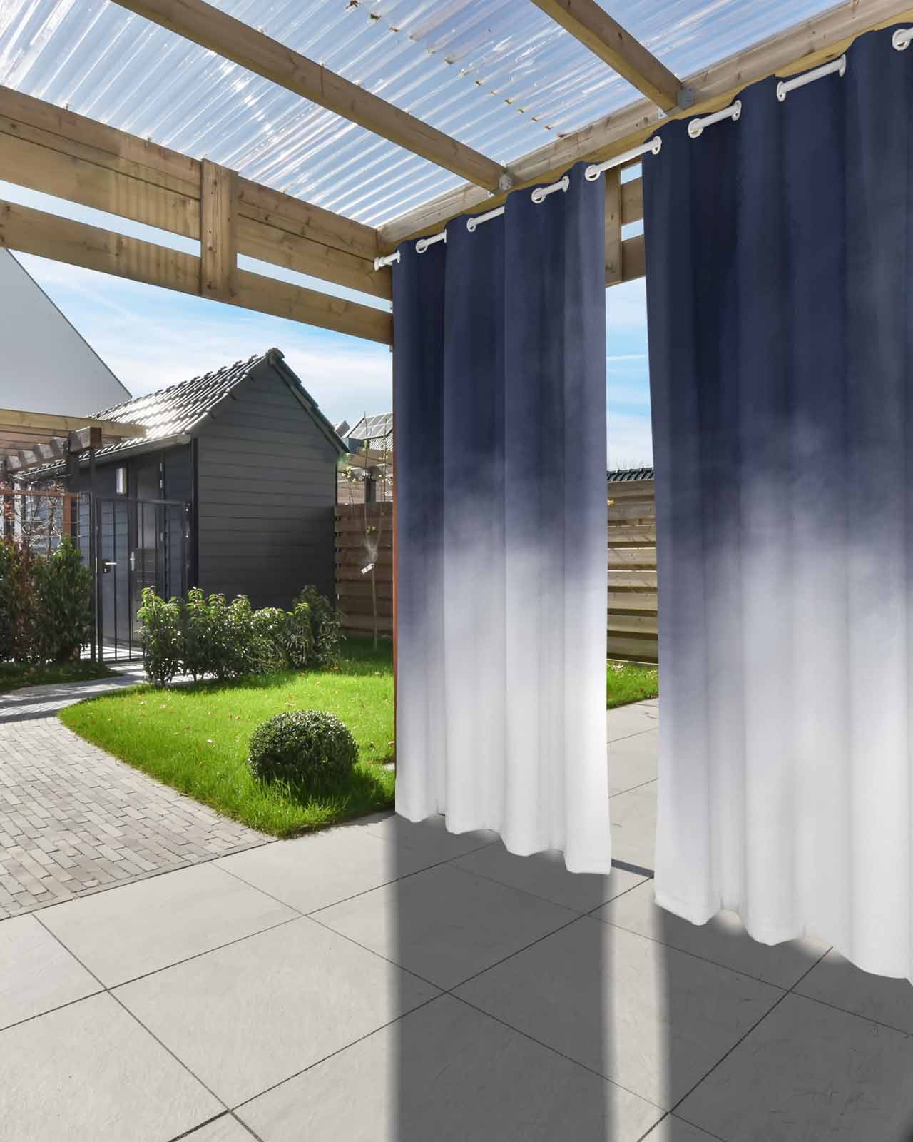 Ombre Blue Outdoor Curtains for Patio, Abstract Modern Geometric Gradient Privacy Drapes Grommet Waterproof Outside Curtains for Porch/Cabana/Balcony 54"x 108", 2 Panel