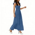 thumbnail image 5 of RYDCOT Women's Summer Maxi Dresses Elegant V Neck Ruffle Sleeveless Tunic Pleated Flowy Wedding Guest Dress Blue, 5 of 6