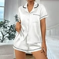 thumbnail image 2 of frariair Silk Pajamas for Women Set Women Short Sleeve Button Down Sleepwear Set Classic 2 Loungewear With Pockets Summer White, 2 of 4