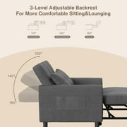 3-in-1 Convertible Chair Bed Sleeper - Plush Accent Chair to Lounger to Single Bed, Space-Saving Folding Chair with Breathable Linen Fabric & Metal Frame for Apartment, Dorm, RV, Dark Gray