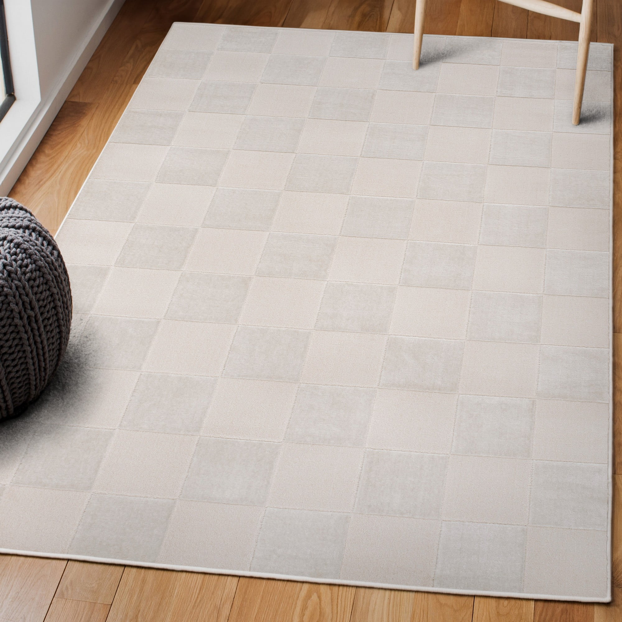 JONATHAN Y SANDSTONE 3 x 5 Area Rug, Thea Geometric Checkerboard - White/Cream, SND103B-3