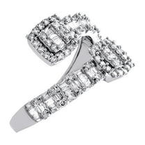 10K White Gold Baguette Diamond Bypass Design Cocktail Right Hand Ring 0.62 Ct.