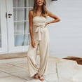 thumbnail image 2 of MSJUHEG Tube Top Jumpsuit for Women,Onesie for Women,Lounge Jumpsuits for Women,Off Shoulder Jumpsuit,Strapless Sleeveless Wide Leg Jumpsuit,Workout One Piece for Women Beige L, 2 of 6