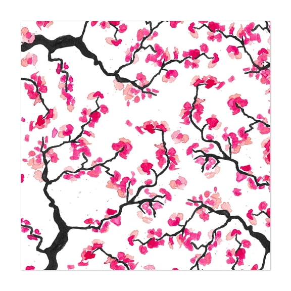 Cherry Blossoms - Painting Cherry Blossom Watercolor Floral Pattern Botanical Nature Unframed Wall Art Print 6 x 6 inches
