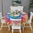 thumbnail image 2 of Colorful Rainbow Tie Dye Spiral Pattern Round Tablecloth 60"x60",Wrinkle Wipeable Table Cloth for Kitchen Dining Room Picnic Patio Party, 2 of 6