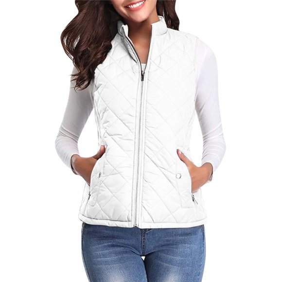Women'S Vest Sleeveless Jacket Coat Casual Autumn Warm Vest Cardigan Zipper Warm And Temperament Vest Coat With Pockets Women'S Casual Jackets White M