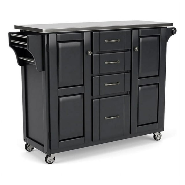 Hawthorne Collections Wood Kitchen Island Cart with Stainless Steel Top in Black