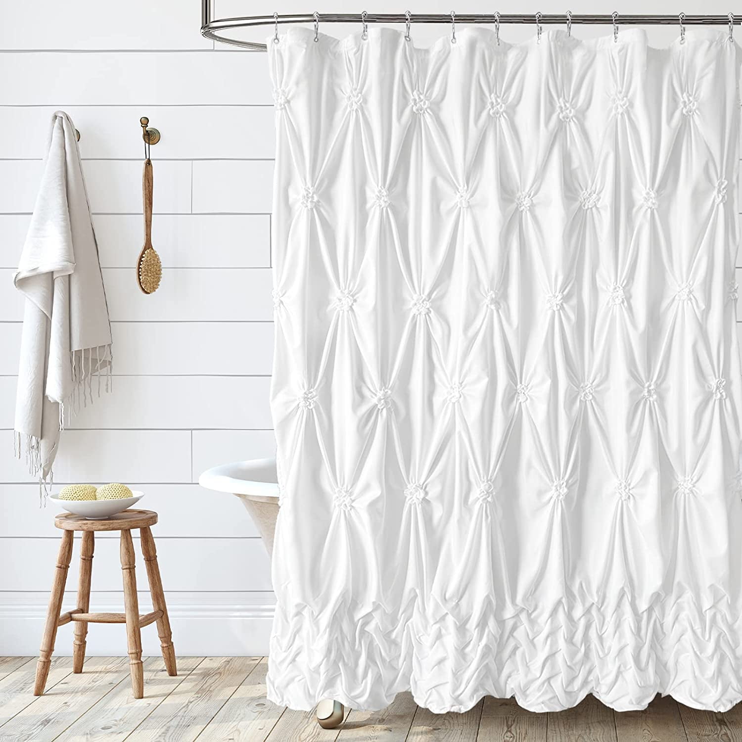 White Shower Curtain Fabric Shower Curtain Pleat Boho Shower Curtain 72