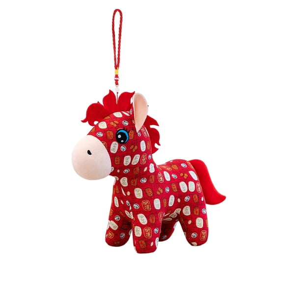 Chinese New Year Decorations, 5.9" Cute Hanging Horse Plush Mascot Figurine, Lunar New Year Horse Plush for Spring Festival Blessing Souvenir Home & Car Decor