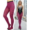 thumbnail image 3 of ToBeInStyle Women's Colorful Opaque Striped Tights Pantyhose Stocking Hosiery - Black/Fuchsia - One Size, 3 of 7
