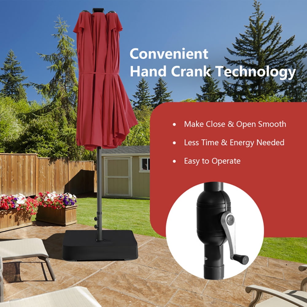 Aimee Lii 15 Feet Double-Sided Patio Umbrella with 48 LED, Sunbrella Patio Umbrellas, Red