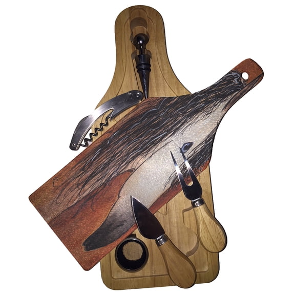 KuzmarK Wine & Cheese Glass Cutting Board Wood Box Gift Set - Buttermilk Buckskin Quarter Horse Abstract Art by Denise Every