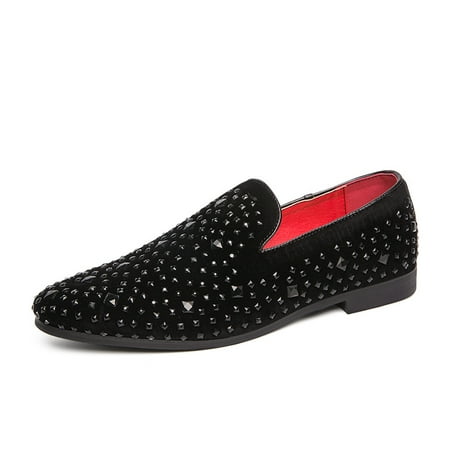 

Men‘s Leather Rhinestone Loafer Shoes Casual Dress Shoes