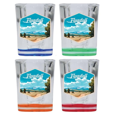 Flagstaff Arizona Design B Souvenir 2 oz Square Shot Glass Multicolor (4-Pack)