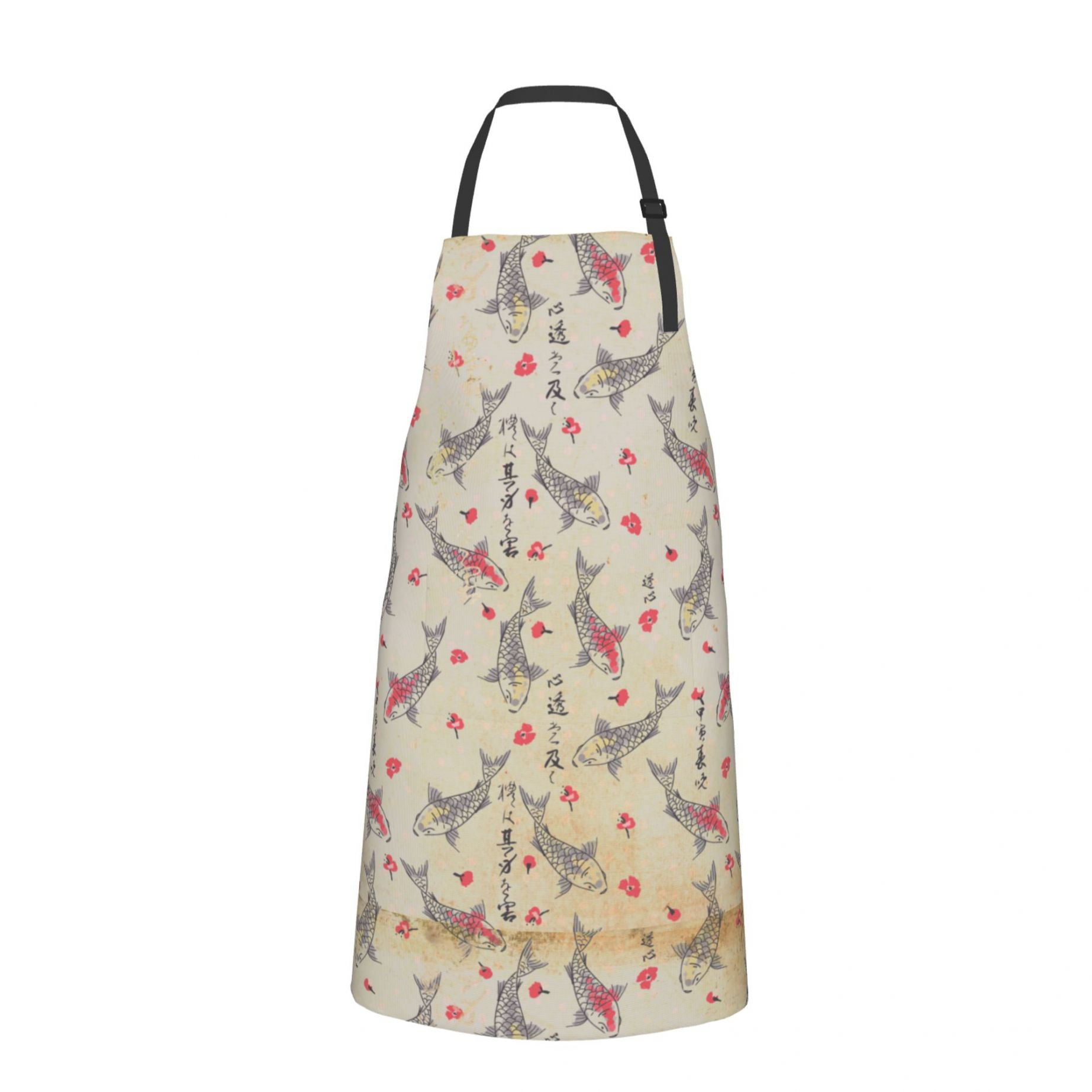 Adjustable Japanese Style Kitchen Apron - Vintage Print Apron With Pocket For Cooking & Baking