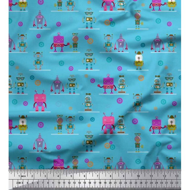 Soimoi Modal Satin Fabric Cartoon Machine & Gear Parts Hardware Print Fabric by The Yard 42 Inch Wide