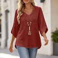 thumbnail image 6 of Tqcoqu Womens 3/4 Sleeve Tops Embroidered Lace Blouses Boho Shirt, V Neck Casual Loose Fit Vacation Beach Business Casual Outfits, 6 of 9