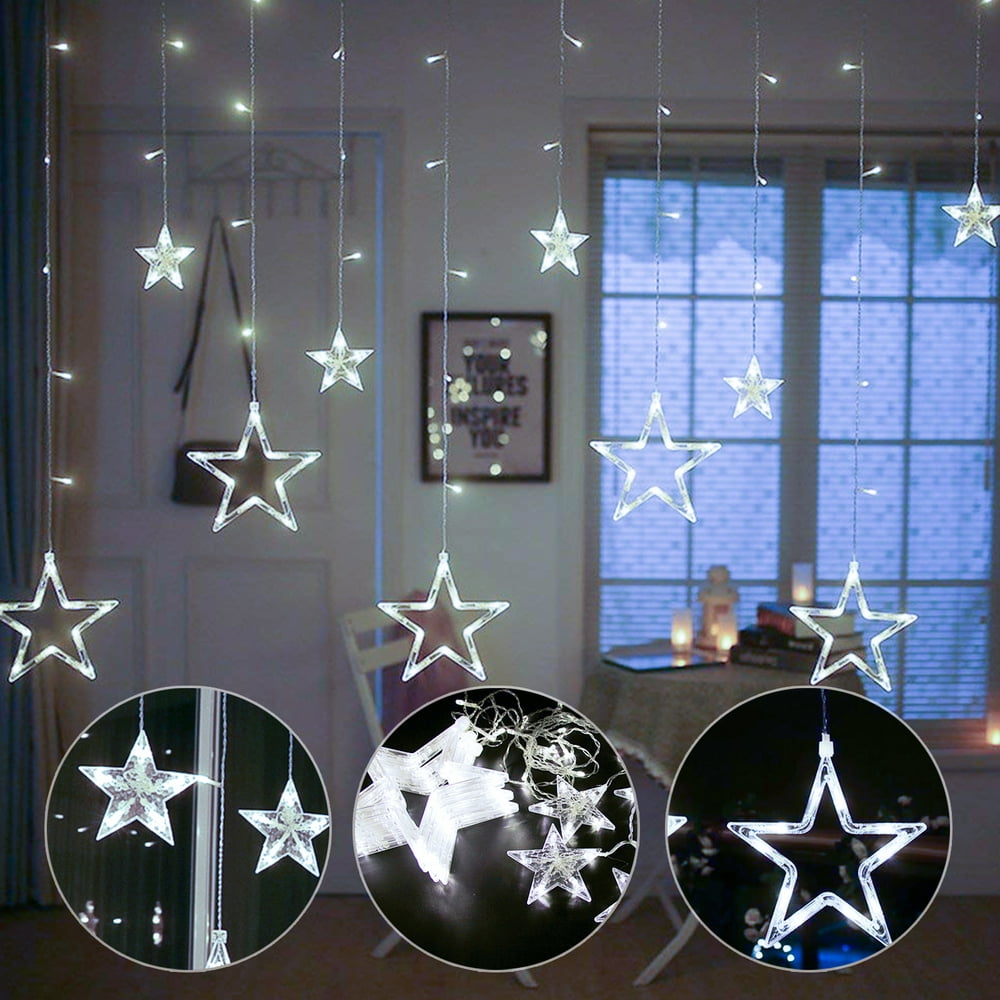 Led Star Curtain String Lights 12 Stars Window Xmas Christmas Wedding