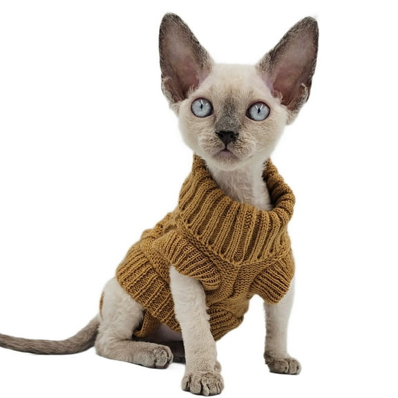 YokoKat Camel Turtleneck Cat Sweater Size Small for Devon Rex Cat, Cornish Rex, Sphynx