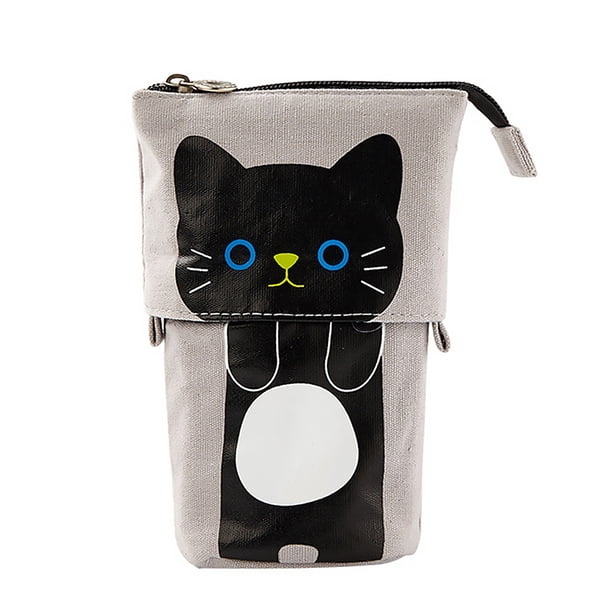 Estuche para bolígrafo de dibujos animados de lona Estuche para lápices telescópico lindo Portátil para bolígrafo, animal negro Methold EL4383-01B