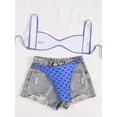 thumbnail image 4 of JoveMarine Women's Floral Print Two-Piece Bikini Set, Halter Backless Swimsuit with Striped Top, Padded Cups, Trendy Bikinis for Women,Blue L, 4 of 8