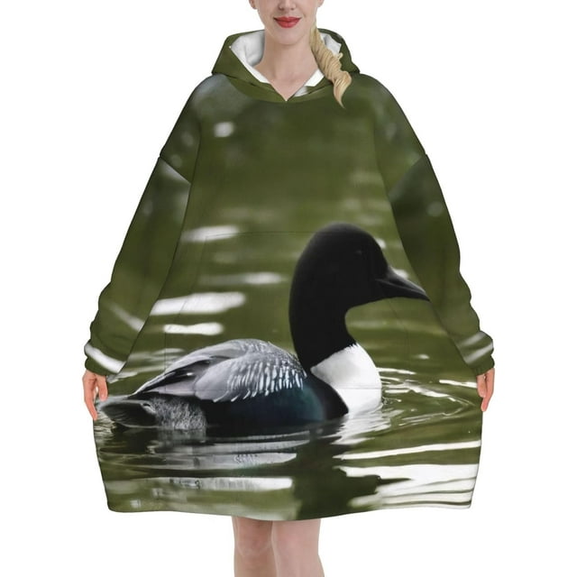Loon Nature Birds Print Oversized Blanket Hoodie, Wearable Blanket Adult For Women Men And Teenager, Super Soft Warm Flannel Fluffy Hooded Blankets Sweatshirt With Big Pocket