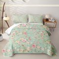thumbnail image 2 of Erosebridal Watercolor Western Rose Twin Quilt Set for Women Girls, Green Leaf Foliage Print Twin Coverlet Set, 2pcs, 2 of 7