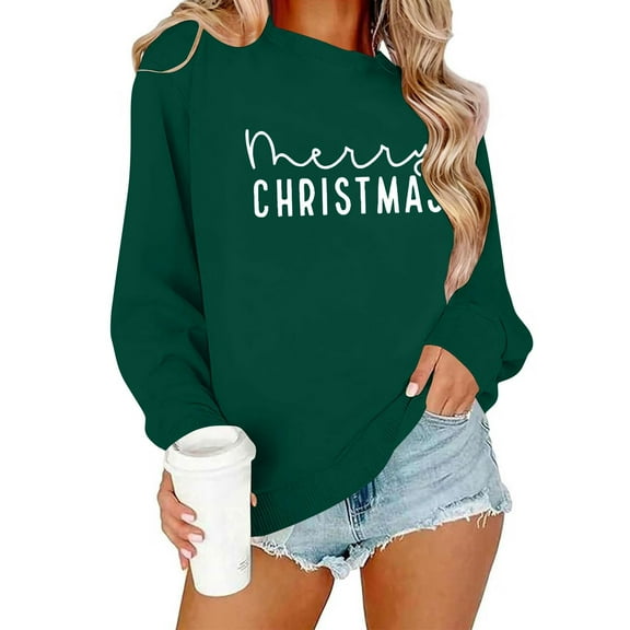 Women's Christmas Sweatshirts Casual Crew Neck Blouses Top Xmas Holiday Winter Sweater Christmas Letter Printed Long Sleeve Shirts Pullover