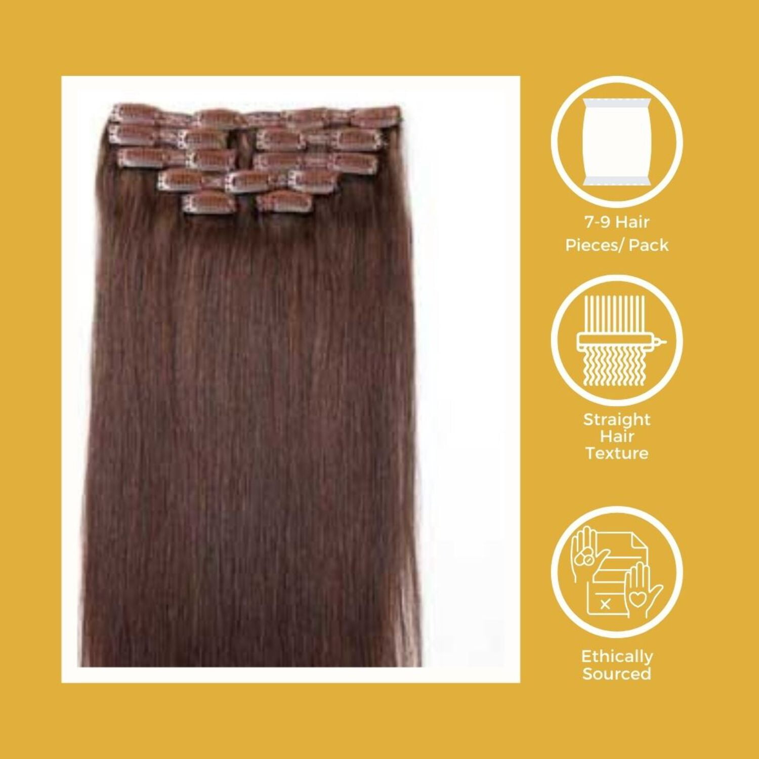 Chocolate Brown Straight Clip Ins -7 Pcs with a Free Eye Lash Extensions