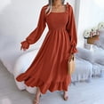 thumbnail image 7 of SCSAlgin Women's Square Neck Lantern Long Sleeve Ruffle Dress Shirred Solid Flowy Party Dresses A Line Maxi Dress, 7 of 7