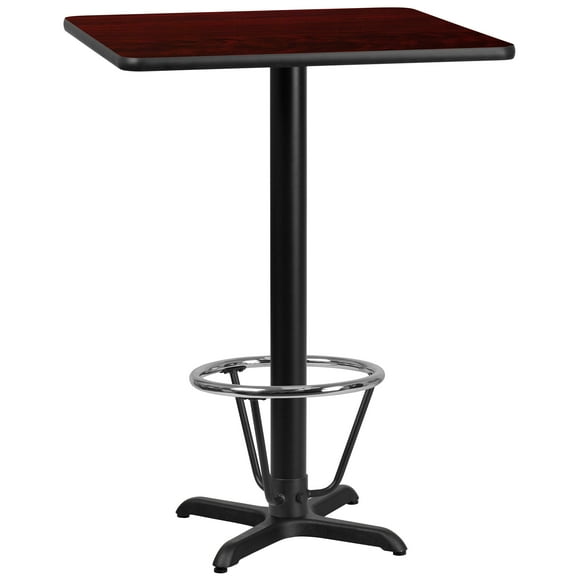 Flash Furniture 30'' Square Mahogany Laminate Table Top with 22'' x 22'' Bar Height Table Base and Foot Ring