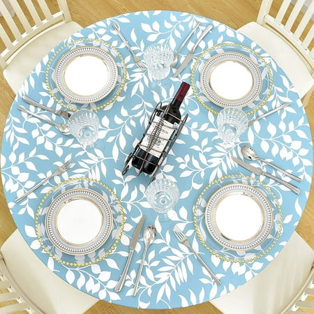 

Indoor Outdoor Patio Round Fitted Vinyl Tablecloth Great for Xmas/Parties/Home Oil&Waterproof Wipeable Flannel Backed&Elastic Edge White Leaf for Table of 45-56 Diameter