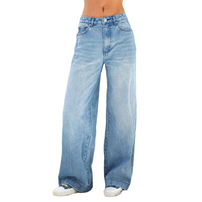 HDLTE Women Baggy Jeans Ripped Wide Leg Jeans High Waist Denim
