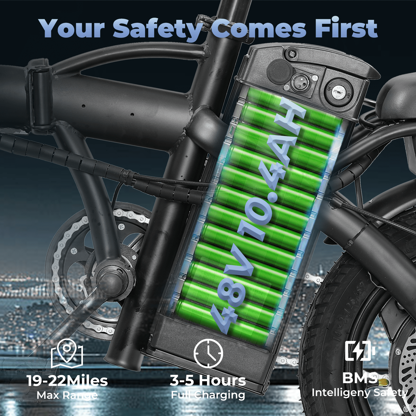 Kunyun 48V 10.4Ah Electric Bike for Adult,14"Tires,400W Motor,19.9Mph,30 miles Range Ebike,Dual Disc Brakes,Adjustable Seat Electric Folding Bicycle,UL 2849