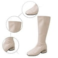 thumbnail image 6 of Women Knee High Stretched Leather Boots Round Toe Side Zipper Mid Calf Boots, 6 of 8