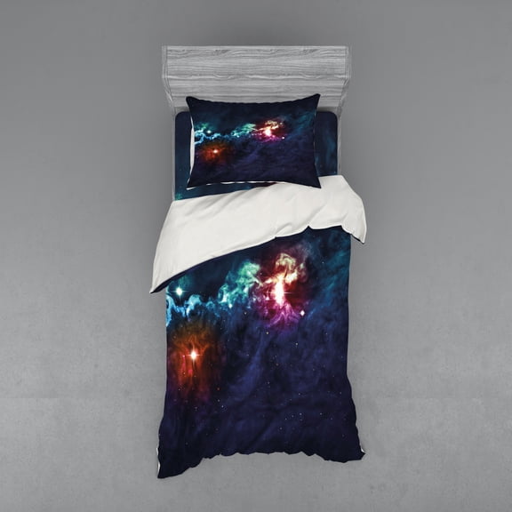 Ambesonne Space Bedding Set 3 Pcs, Cosmos Galactic Star View, Twin XL, Magenta Blue