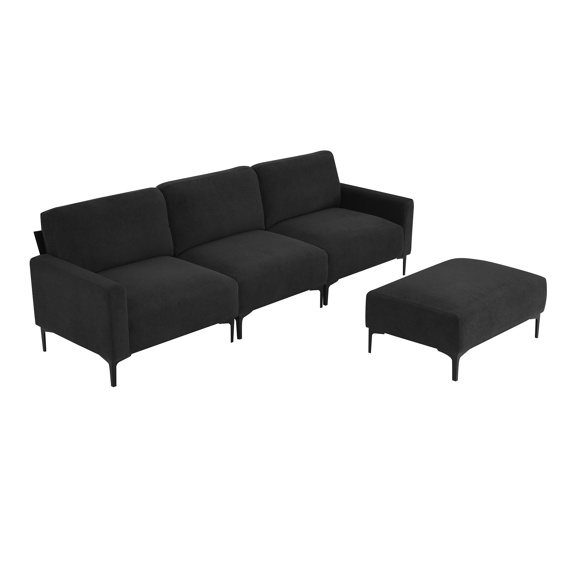 DEALTOPS Modern L-Shaped Velvet Sectional Sofa Couch with Ottoman, Upholstered Sleeper Sofa bed for Living Room or Bedroom-Black