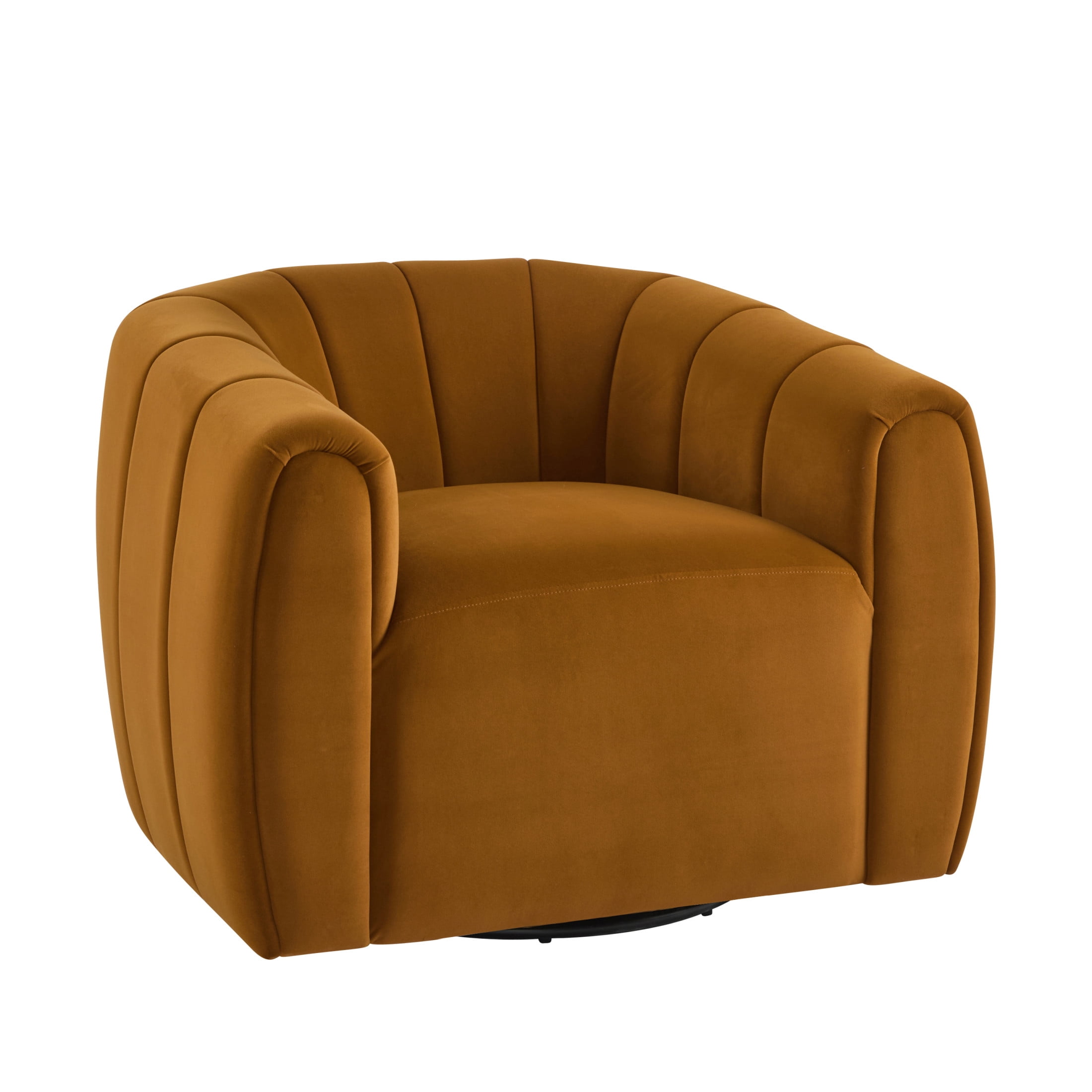Rune Modern 360-Degree Swivel Barrel Club Chair, Velvet Upholstered Accent Chair, Turmeric