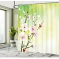 thumbnail image 5 of Ambesonne Floral Shower Curtain, Blossoms Ladybugs Spring, 69"Wx75"L, Green Pink, 5 of 5