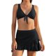thumbnail image 1 of Traje de baño de 2 Piezas con Falda de Cintura Alta Estilo Deportivo con Nudo en la Parte Delantera y Cuello en V para Mujer Negro CH Negro CH Xishao ropa, 1 of 2